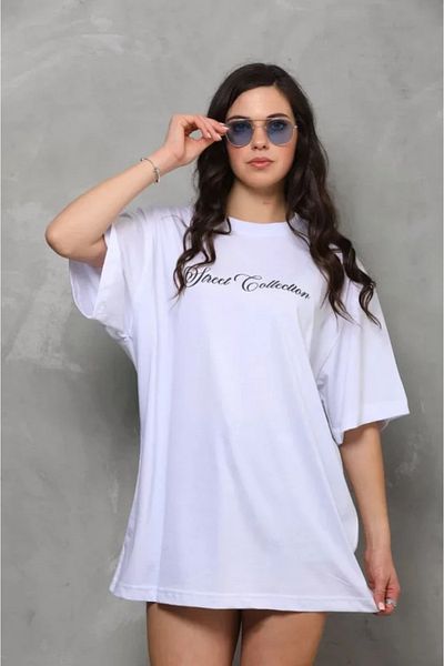 modaserdem Λευκό μπλουζάκι Unisex Oversize με στάμπα με λαιμόκοψη