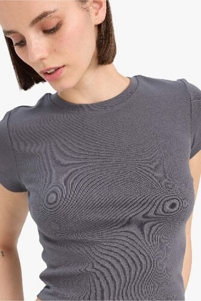 DeFacto Coool Fitted Basic Plain Rib Short Sleeve T-Shirt E0288Ax25Sm