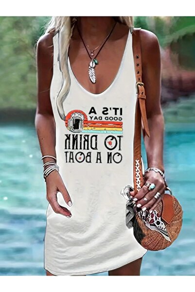 modaserdem Γυναικείο φόρεμα από ύφασμα βισκόζης - στάμπα με λαιμόκοψη