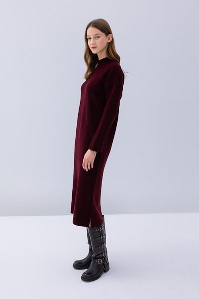 DeFacto Μίντι πλεκτό μπορντό φόρεμα Relax Fit Half Turtleneck 3195157