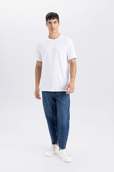 DeFacto Neues, einfarbiges Basic-Kurzarm-T-Shirt mit normaler Passform und Rundhalsausschnitt E1090AXNS