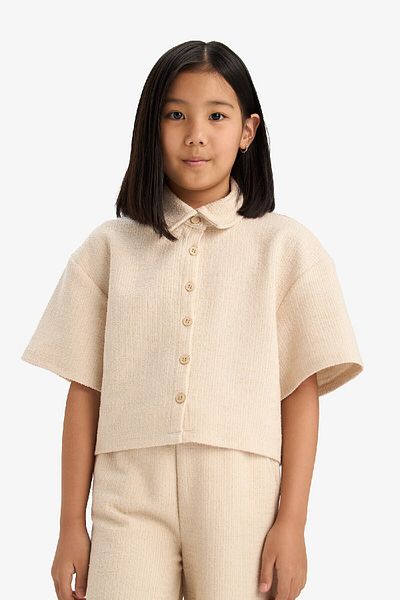 DeFacto Κορίτσια Relax Fit Polo Neck Basic μασίφ υφασμάτινο κοντομάνικο πουκάμισο E1102A825SM