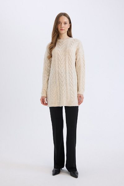 DeFacto Regular Fit Crew Neck Hair Knit Pattern Knitwear Sweater Tunic B4284Ax24Wn