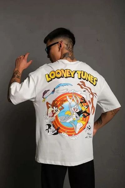 modaserdem Λευκό μπλουζάκι Unisex Oversize με στάμπα με λαιμόκοψη