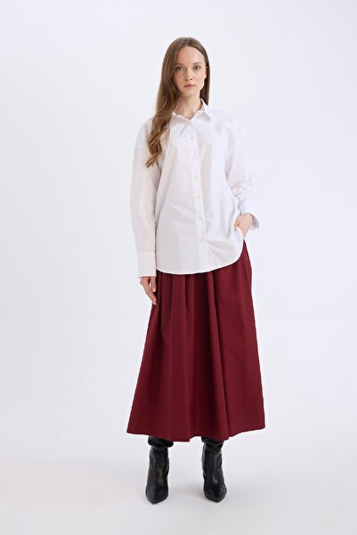 DeFacto A Kesim Beli Fermuarlı Basic Düz Poplin Kumaş Maxi Etek E0464AX24AU