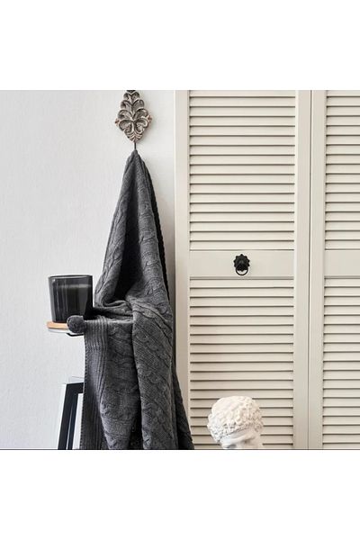 Karaca Home Pompom Cable Knit Throw, 130cmx170cm, Grey