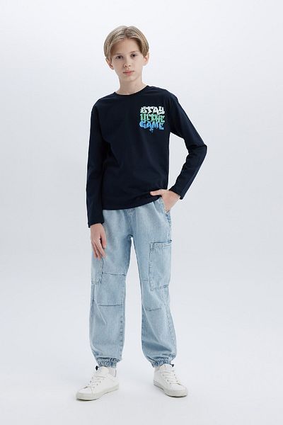 DeFacto Boy's Crew Neck Back Print Long Sleeve T-Shirt D7698A825Sp