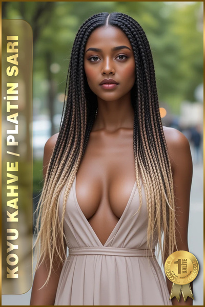 TAM TARZ Afrika Örgüsü Ve Rasta İçin Sentetik Saç - 2 Renkli / Koyu Kahve-Platin Sarı