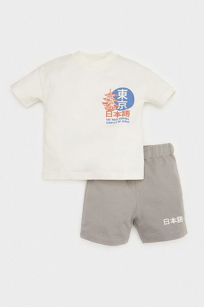 DeFacto Baby Boys 2-Piece Set - Printed Short Sleeve T-Shirt and Elastic Shorts