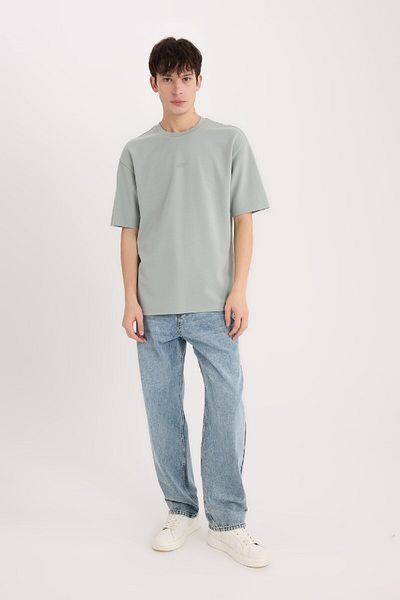 DeFacto Boxy Fit Crew Neck Printed Short Sleeve Heavy Fabric T-Shirt D5508Ax25Sp