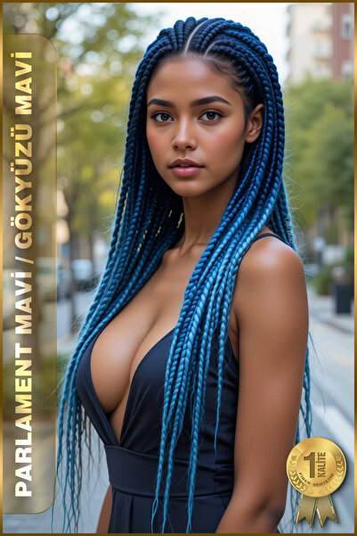 TAM TARZ Afrika Örgüsü Ve Rasta İçin Sentetik Saç - 2 Renkli / Parlament Mavi-Gökyüzü Mavi