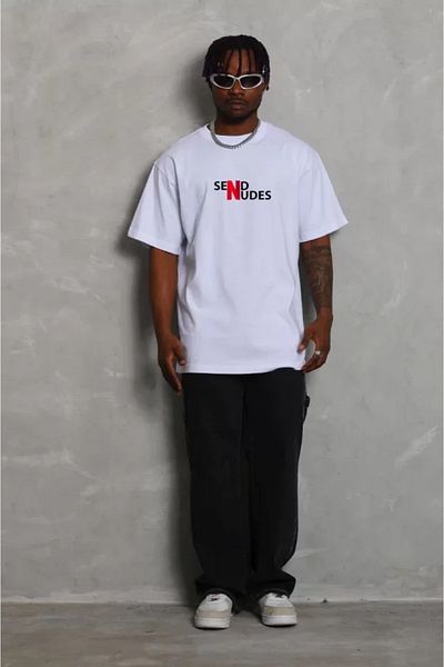 modaserdem Μπλουζάκι Unisex Crew Neck Double Oversize εμπριμέ - Λευκό