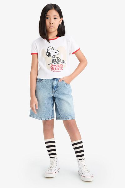 DeFacto Tricou cu mânecă scurtă pentru fete Snoopy Crop Crewneck Camisole E0869A825SM