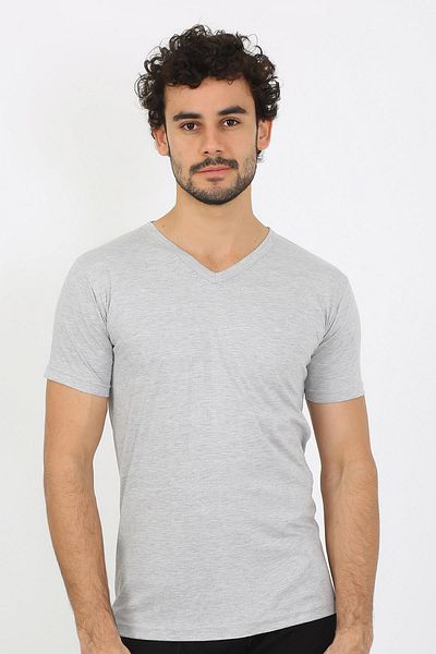 modaserdem Mdsrdm Men's Short Sleeve V-Neck Combed Cotton Undershirt-Grey