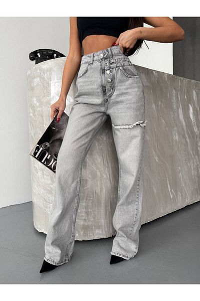 DENİKK Ktrend Special Design Button Waist Detail Wide Leg Comfortable Fit Palazzo Trousers 1425