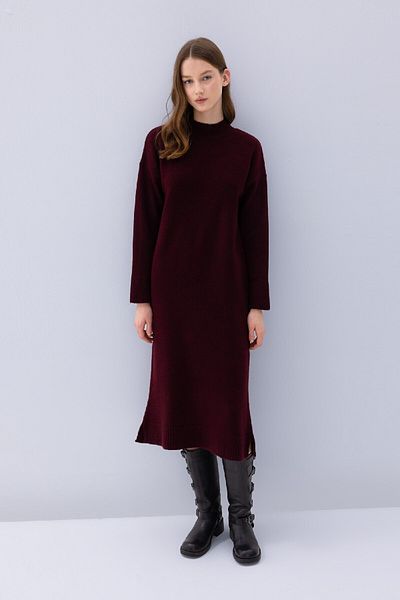 DeFacto Μίντι πλεκτό μπορντό φόρεμα Relax Fit Half Turtleneck 3195157