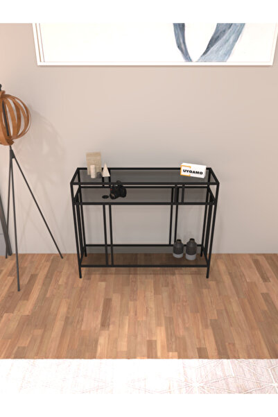 UYGAMO Mira Dresuar Kahve Köşesi Dekoratif Çok Raflı Konsol Füme Camlı 100 cm