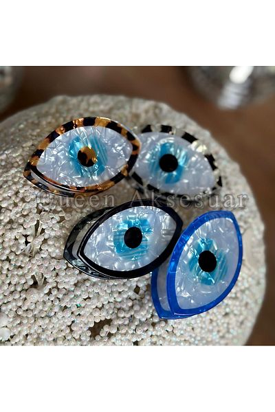QUEEN AKSESUAR Luxury Bone Eye Evil Eye Bead Designed Pearlescent Leopard Patterned Clip Hair Clip Brown