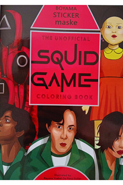 booddie SQUID GAME Boyama Kitabı Stickerlı & Arka Kapak Kesilerek Maskeli ,16...