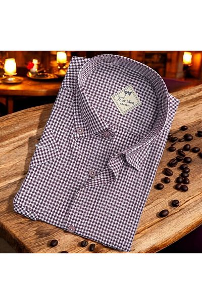 GÖMLEK GALERİSİ Men's Classic Relaxed Fit Checked Double Pocket Short Sleeve Shirt