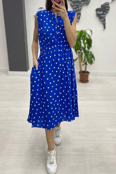 AYASOFYA OTANTIK Rochie midi fără mâneci, cu buzunare, cu guler de judecător, cu nasturi, albastru