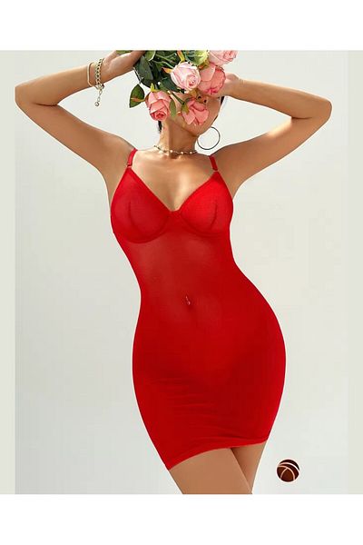İntive Lingerie Intive Fantasy Ολόσωμο διαφανές νυχτικό με λεπτή εφαρμογή (Λευκό-Μαύρο-Κόκκινο)