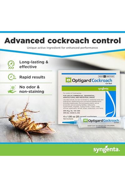 SYNGENTA Optigard Cockroach Gel Bait (4 TUBES X 30G), Indoor And Outdoor Use, Kills Major Cockroaches