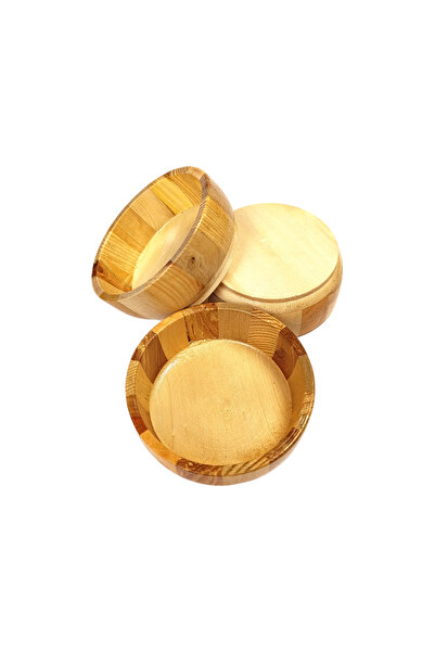 AhşapMutfak Set of 3 Wooden Snack Bowls, Snack Bowl, Natural Round Design