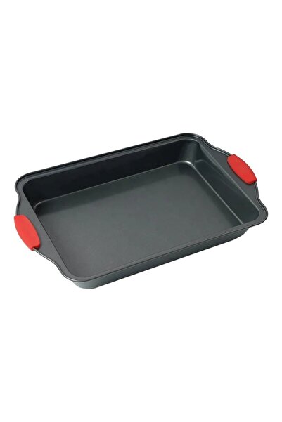 morponi صينية خبز مستطيلة بمقبض سيليكون معدن مقاوم للحريق وغير لاصق 40 سم