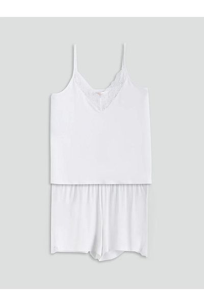 LC Waikiki LCW DREAM Set de pijamale pentru femei, cu decolteu în V, cu bretele, cu pantaloni scurți