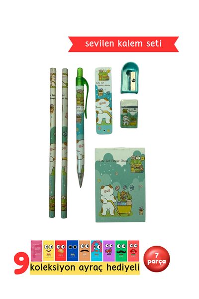 Pembe Pasaj Green Stationery Set - Cute Pencil Set