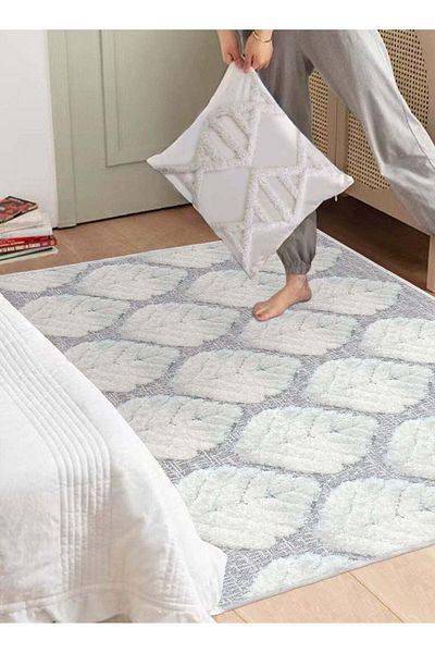 ALMUFARREJ Rectangular Soft Touch Carpet Grey / White 120x180cm