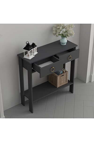 Home Mandosi Mobilya Çift Çekmeceli Antrasit Gold Kulp Dresuar