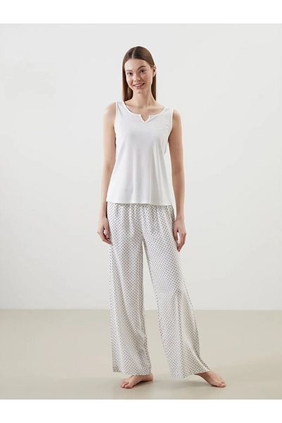 LC Waikiki Lcw dream ecru slip collar patterned women's pajama set