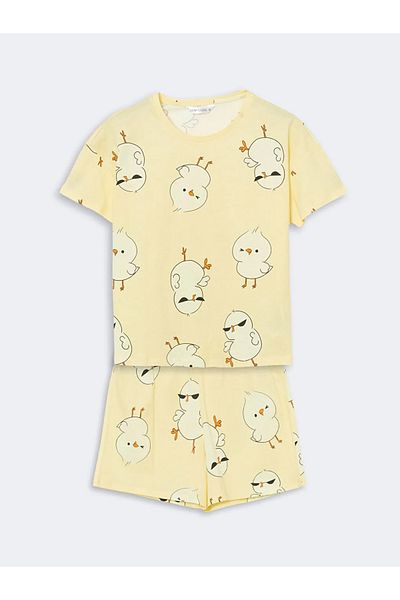 LC Waikiki Lcw young yellow bicycle collar Printed women's pajama set with shorts