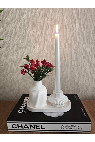 Elan Design Dekoratif 3'lü Şamdan Mumluk ve Vazo Set