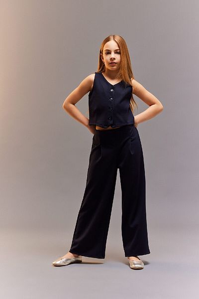 DeFacto Girls' 2-Piece Set Buttoned Vest Wide Loose Leg Pants D9486A825Sm