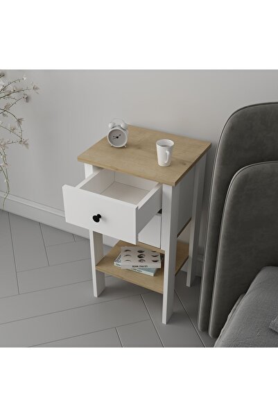 Home Luvia Çift Çekmeceli Beyaz Meşe Komodin