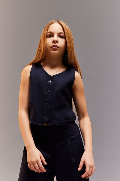 DeFacto Girls' 2-Piece Set Buttoned Vest Wide Loose Leg Pants D9486A825Sm