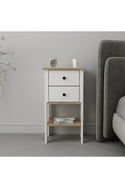 Home Luvia Çift Çekmeceli Beyaz Meşe Komodin