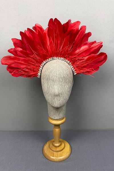 Limelia Dali Model Feather and Stone Bridal Henna Crown Accessory Red