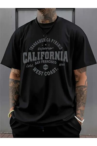 ACTIVE MODA Active Moda- Men's California Printed Short Sleeve Large Size Tshirt Cotton Fabric Oversize
