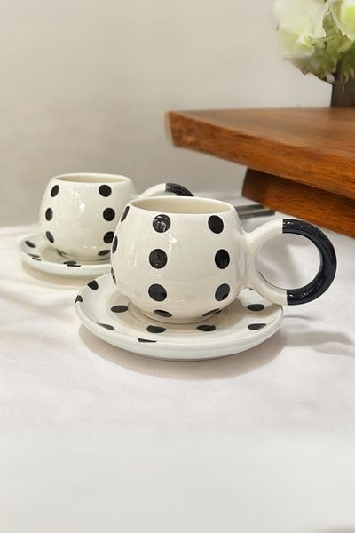 Seyese Handmade Polka Dot Ceramic Cup Set, Luxury Ceramic Cup Set, 190ml Polka Dot Cup Set