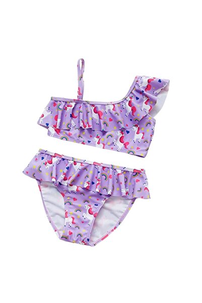 Petityu Ljubičasti bikini sa volanima za devojčice jednoroga