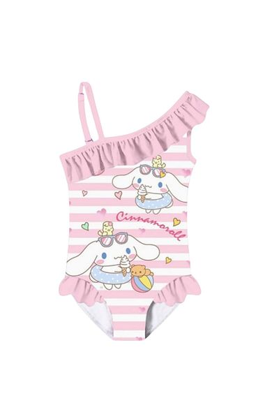 Petityu My Melody Cinnamoroll Pink White Striped Ruffle Swimsuit