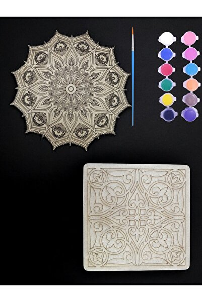 sharpart Mandala, 20 Cm 2'li Ahşap Hobi Boyama Setleri