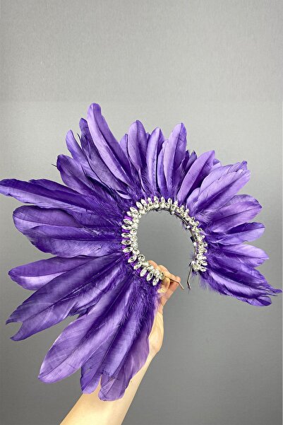 Limelia إكسسوار تاج هينا للعروس من موديل هيرا مزين بالريش والأحجار باللون الأ...