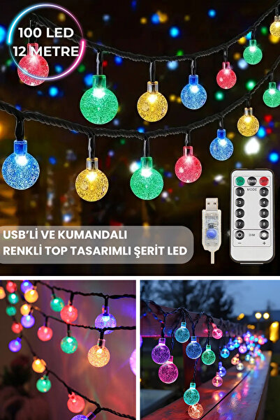 TechnoSmart 100 Ledli Usbli Kumandalı 8 Modlu Kristal Toplu Işık Parti Süsleme Organizasyon RGB Renkli Işık