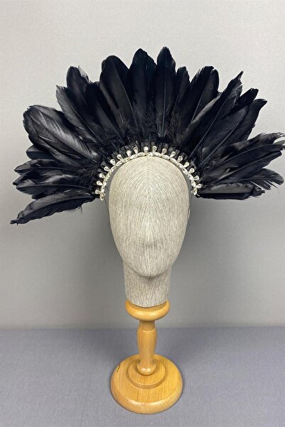 Limelia تاج زفاف دالي موديل ريش وحجر هينا نايت باللون الأسود