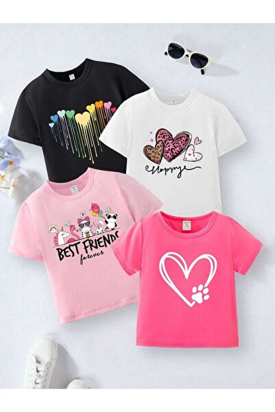 VESTIR BIEN Printed 100% Cotton Children's T-Shirt Set of 4 Girls